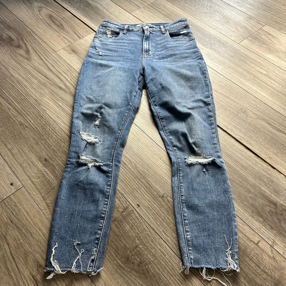 Abercrombie & Fitch Women's Straight Leg Distressed Blue Jeans
